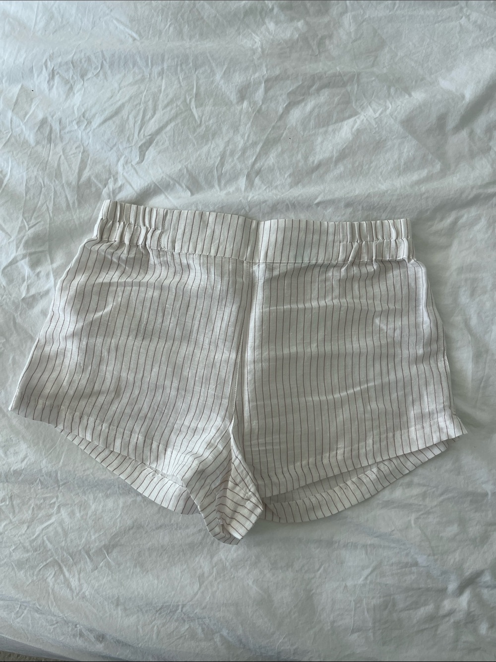 lunya White Shorts with Thin Brown Pinstripes